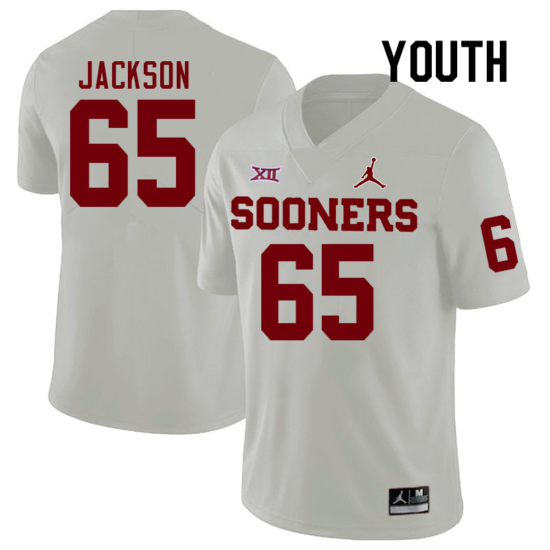 Youth #65 Jayden Jackson Oklahoma Sooners College Football Jerseys Stitched-White